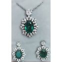 Elegant Oval Emerald Pendant and Earrings Set