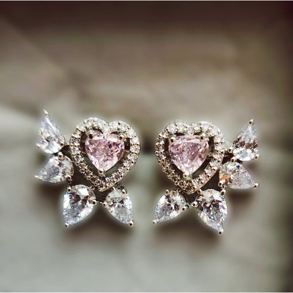 Pink Floral Heart Earrings 