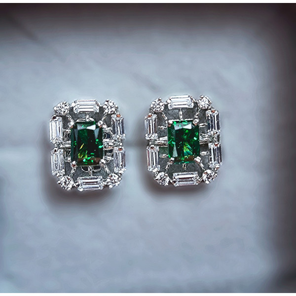 Rectangle Art Emerald Earrings