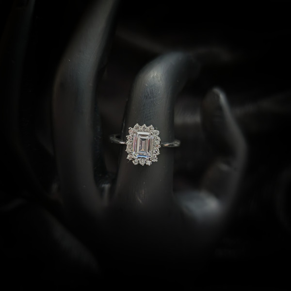 Halo Emerald Cut Ring